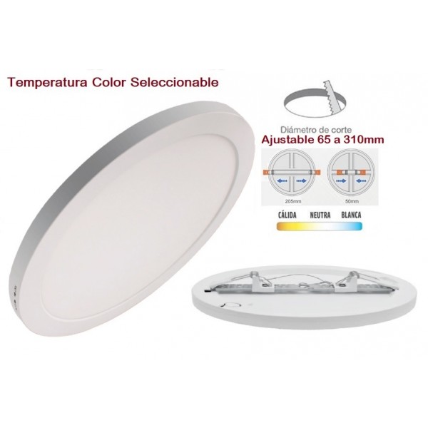 Downlight panel LED Redondo 330mm CCT 30W, Corte ajustable 65 a 310mm
